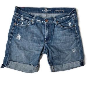 7 for All Mankind Women's Distressed Cuffed Cut Off Denim Shorts Size 27